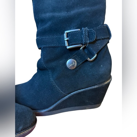 Coach Black Suede Candid Wedge Knee High Boots - Picture 2 of 9